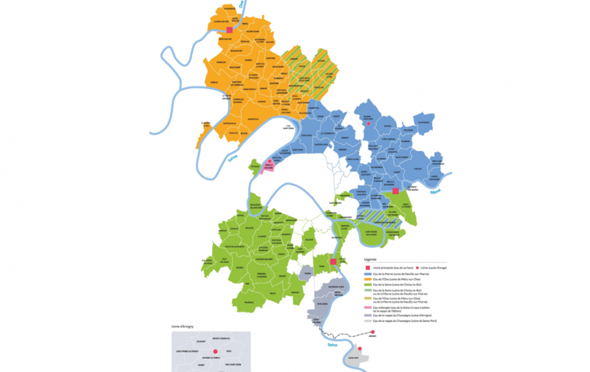 Carte de l'origine de l'eau du SEDIF